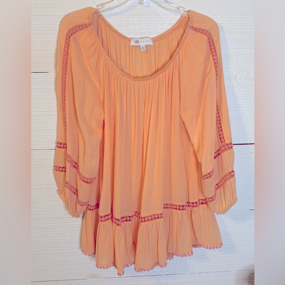 3/4 Length Sleeve Flowing Blouse by Fever.  Size L.  Color peach.